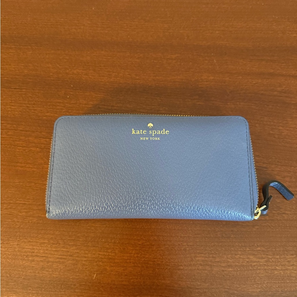 kate spade light blue Zip Wallet with Gold Logo